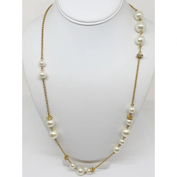J. Crew Jewelry - J. Crew Pearl & Crystal Rondelle Gold Necklace